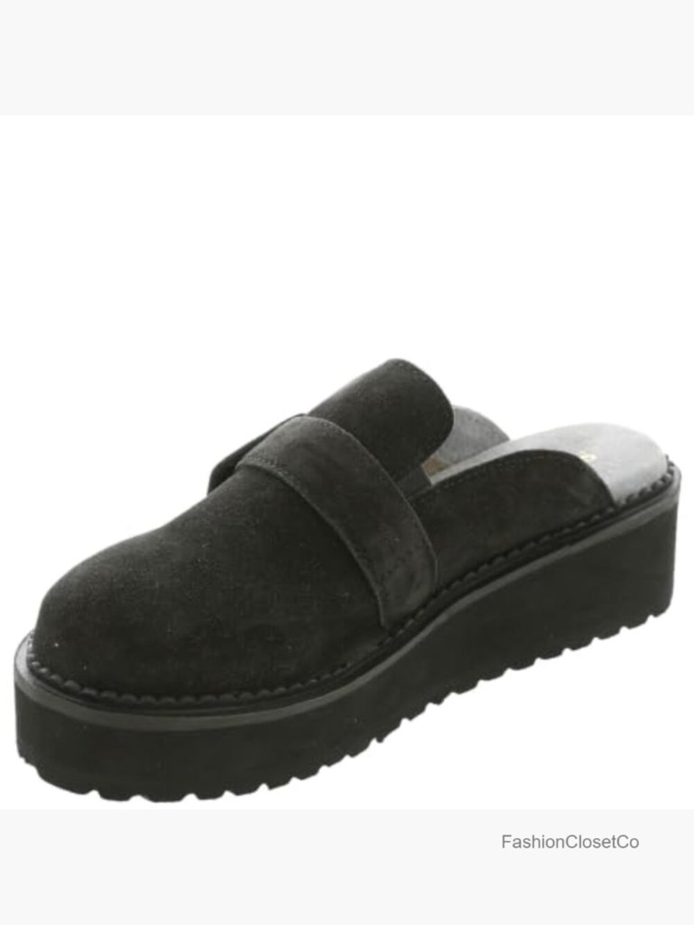 Suede Slip-On Mule with Buckle Strap Detail, Platform Heel - Picture 4 of 6